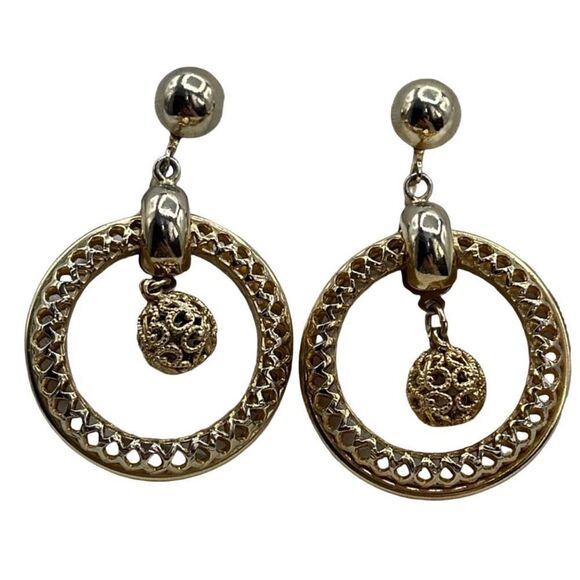 Vintage hoop 3D ornate dangle screw back earrings - Picture 1 of 6